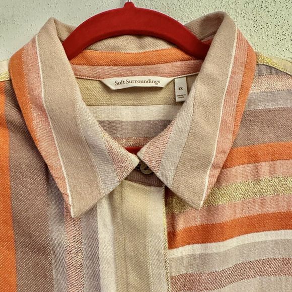 Soft Surroundings Maddalena‎ Metallic Striped Button Down Shirt in Size XL - Picture 7 of 16
